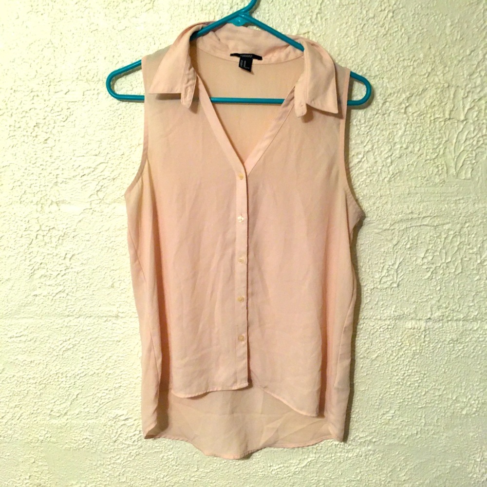 ❤️ Light Pink Sleeveless Button-down Shirt